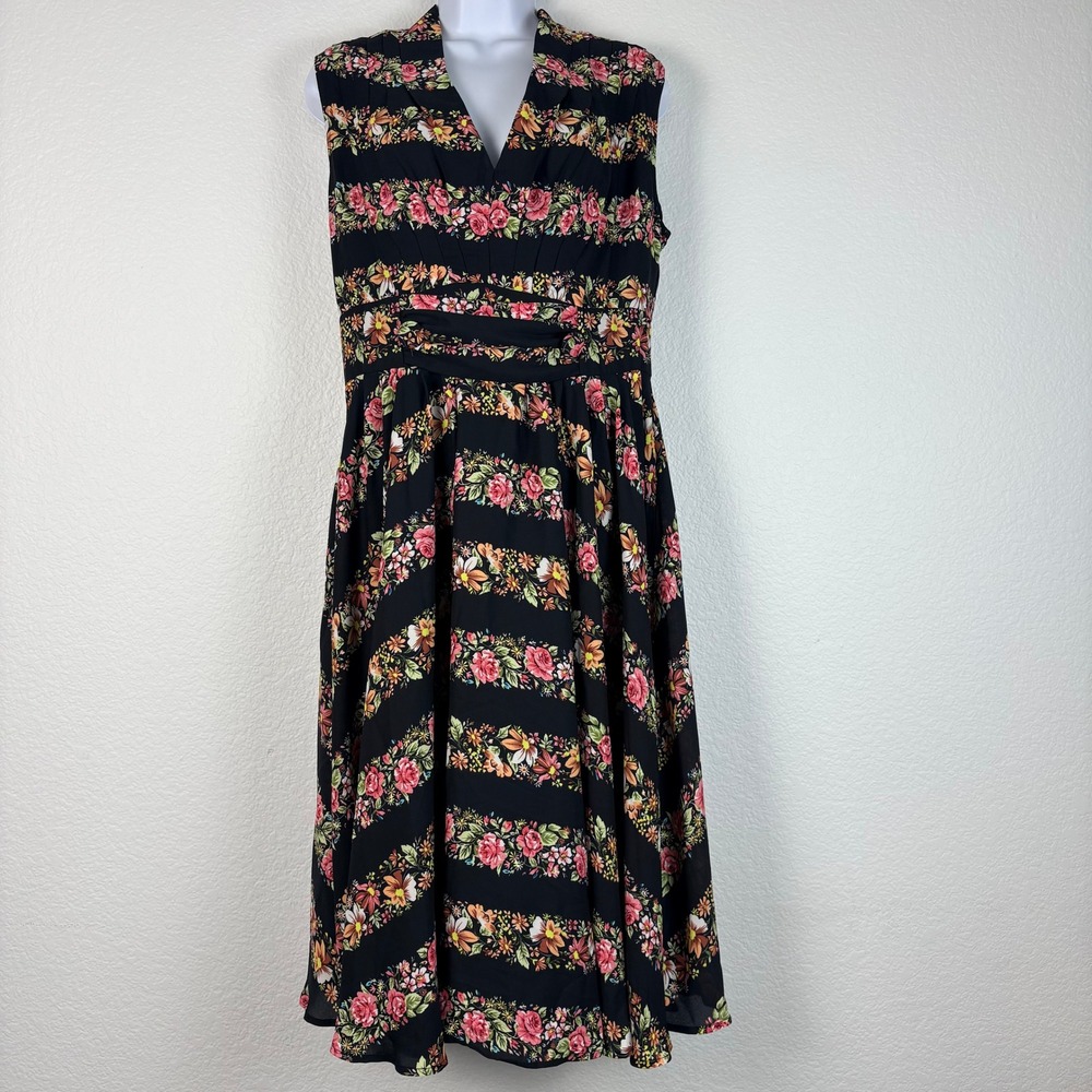Unique Vintage Floral Dress Large Swing Rockabilly Retro Pinup